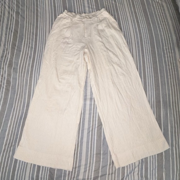 aerie Pants - Aerie Women Cream Pin Strip Wide Leg Pleated Pockets Cotton Comfort Size Medium
